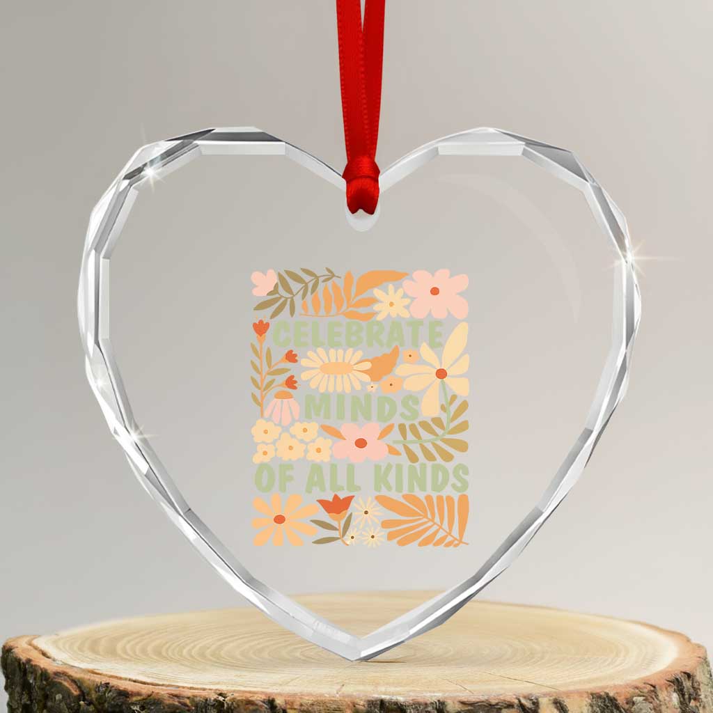 Celebrate Minds Of All Kinds Heart Crystal Glass Ornament Autism Awareness Inspirational Quote Flowers TS11 Transparent Glass 3'' Heart Print Your Wear