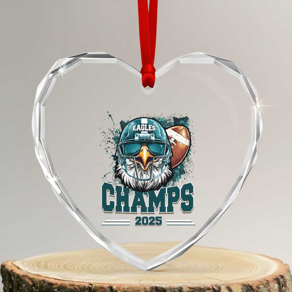 Celebrated Eagles Heart Crystal Glass Ornament Championship 2025 Retro TS02 Transparent Glass 3'' Heart Print Your Wear