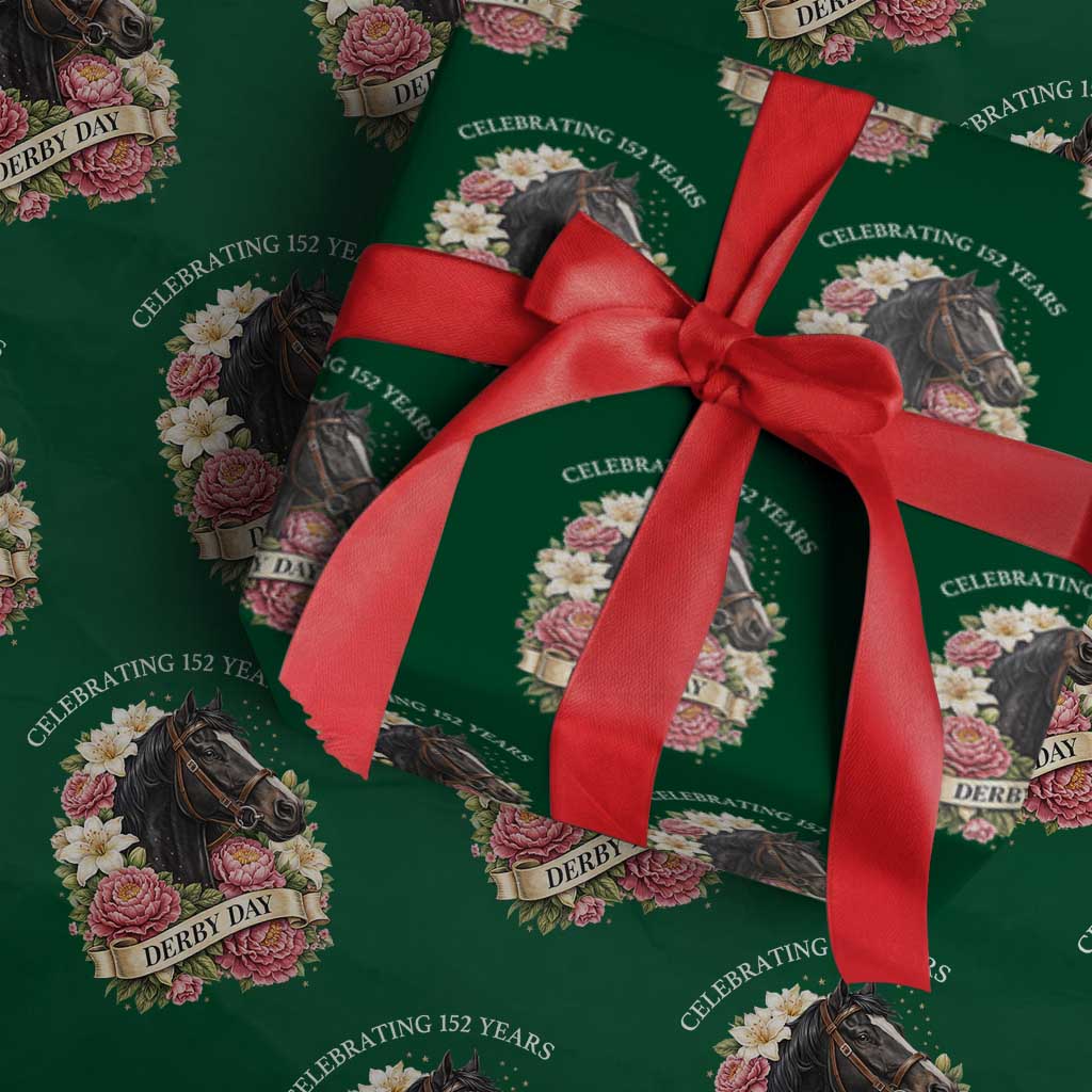 Celebrating 152 Years Derby Day Floral Wrapping Paper Roll Horse Racing Pink Peony White Lily Equestrian 152nd Anniversary TS02 Green Print Your Wear