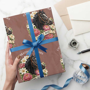 Celebrating 152 Years Derby Day Floral Wrapping Paper Roll Horse Racing Pink Peony White Lily Equestrian 152nd Anniversary TS02 Mocha Print Your Wear