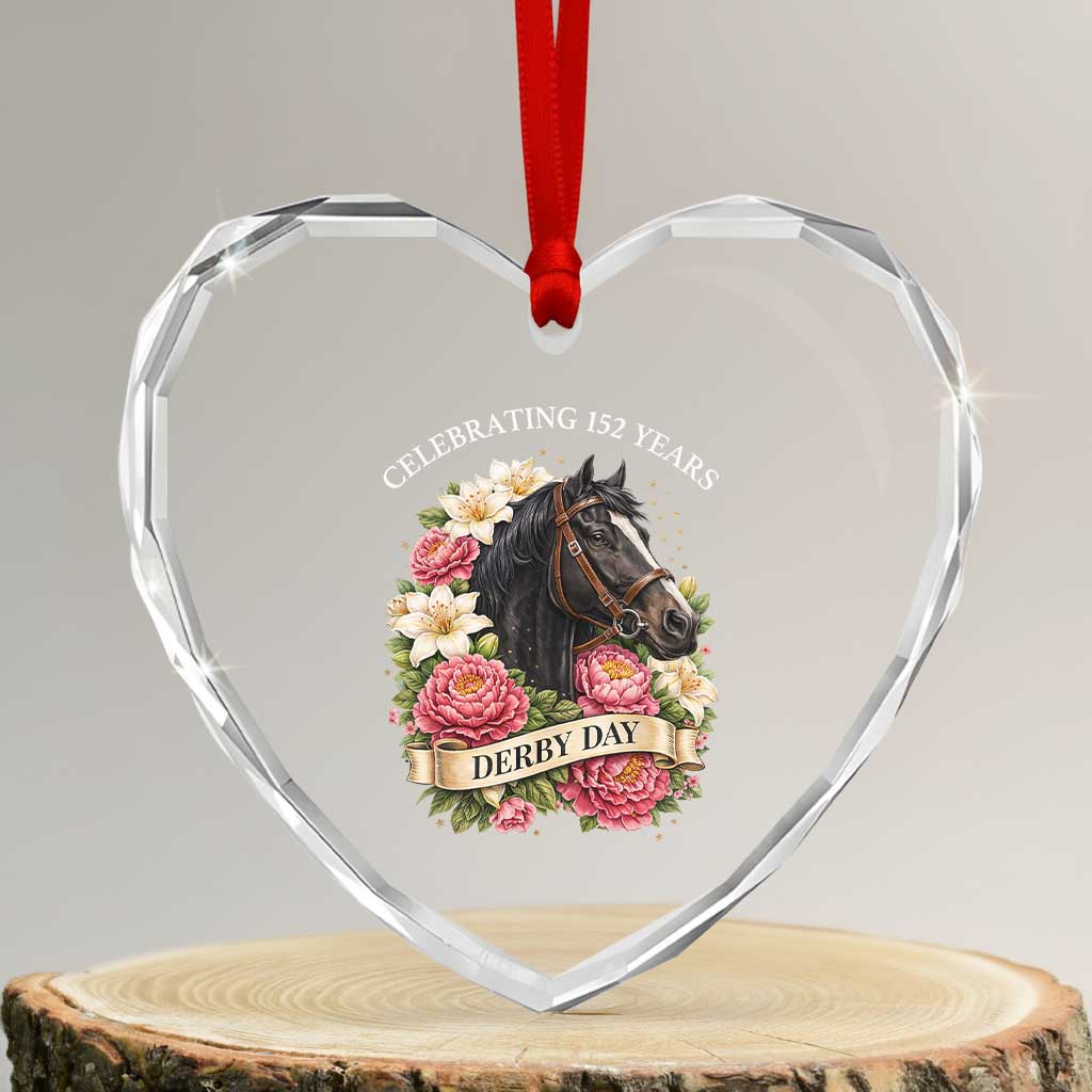 Celebrating 152 Years Derby Day Floral Heart Crystal Glass Ornament Horse Racing Pink Peony White Lily Equestrian 152nd Anniversary TS02 Transparent Glass 3'' Heart Print Your Wear