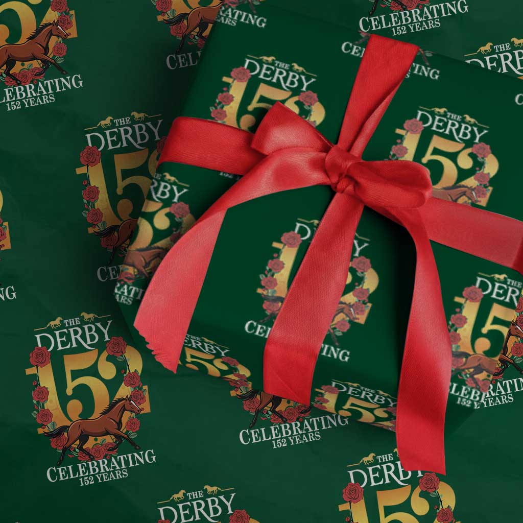 Celebrating 152 Years Horse Racing Anniversary Horseshoe Graphic Wrapping Paper Roll Elegant Run Lucky Charm Floral 152nd Anniversary TS02 Green Print Your Wear