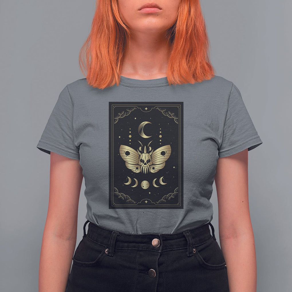 Celestial Dark Academia Death Head Moth Tarot Card T Shirt For Women TS02 Charcoal Printyourwear