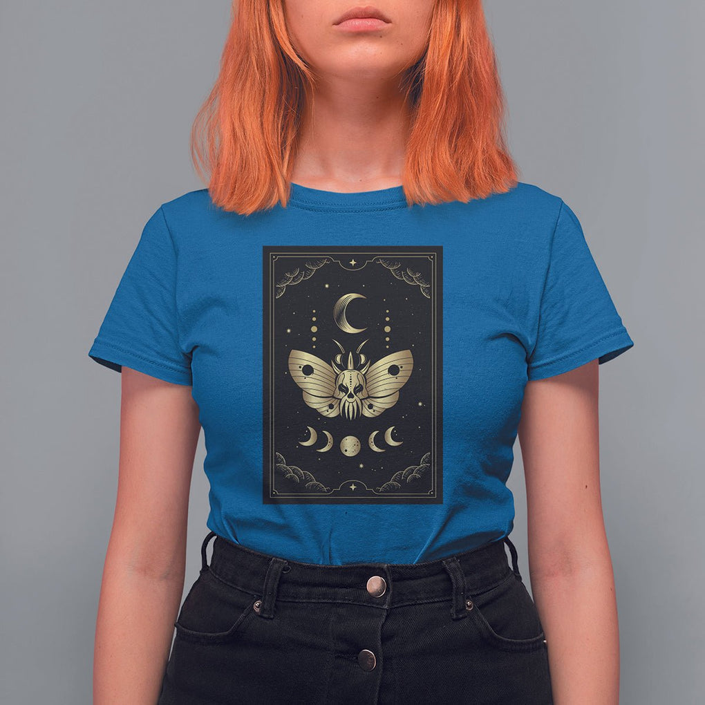 Celestial Dark Academia Death Head Moth Tarot Card T Shirt For Women TS02 Royal Blue Printyourwear