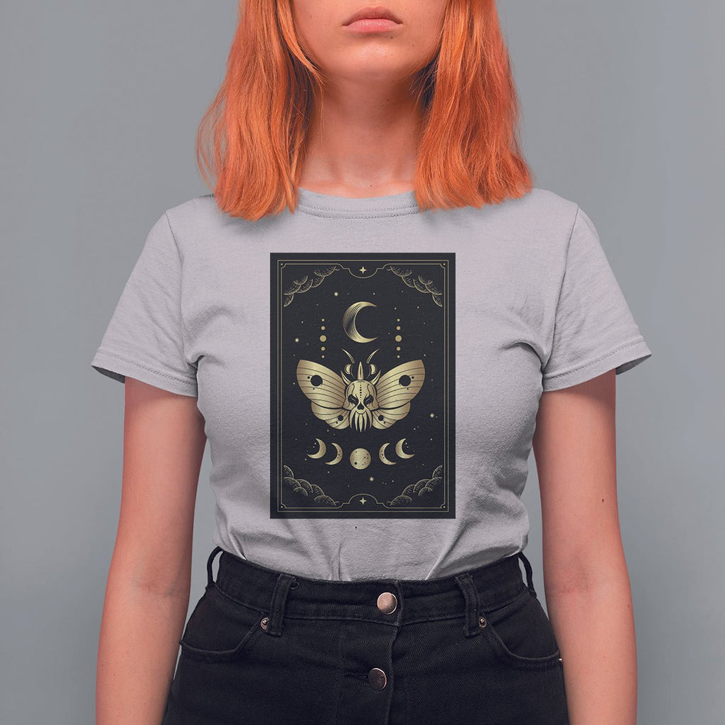 Celestial Dark Academia Death Head Moth Tarot Card T Shirt For Women TS02 Ice Gray Printyourwear