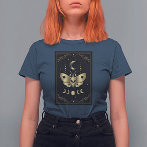 Celestial Dark Academia Death Head Moth Tarot Card T Shirt For Women TS02 Navy Printyourwear