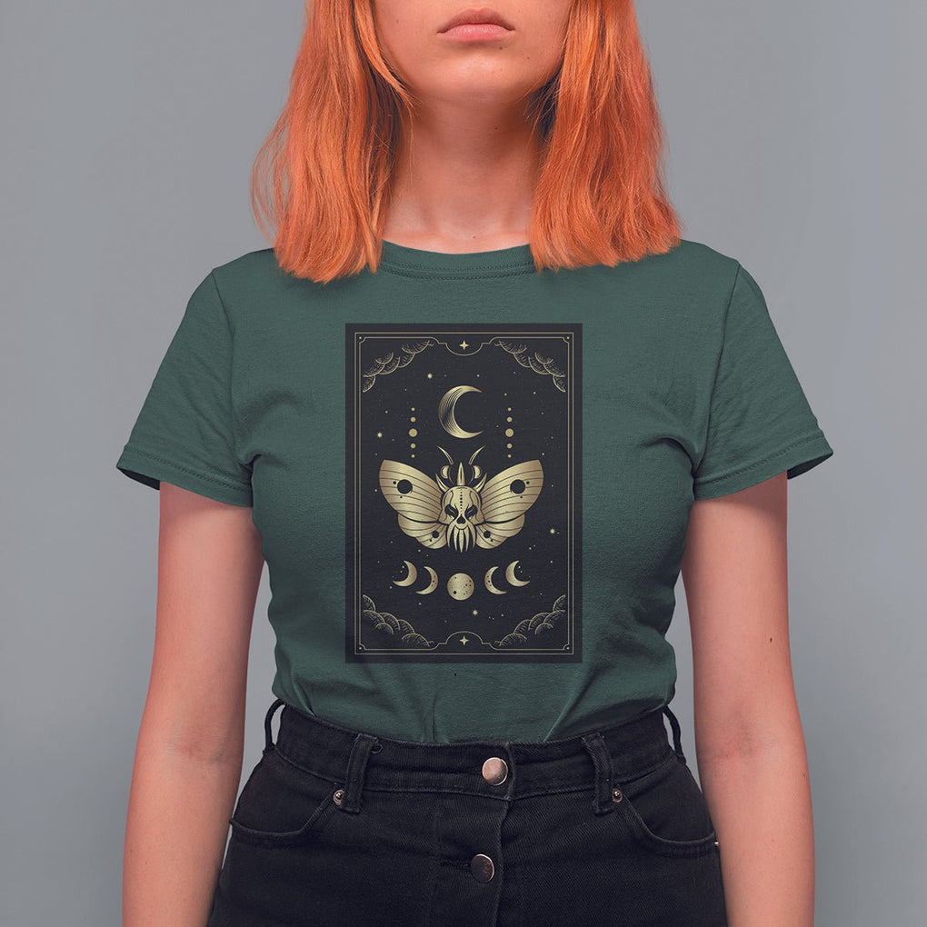 Celestial Dark Academia Death Head Moth Tarot Card T Shirt For Women TS02 Dark Forest Green Printyourwear