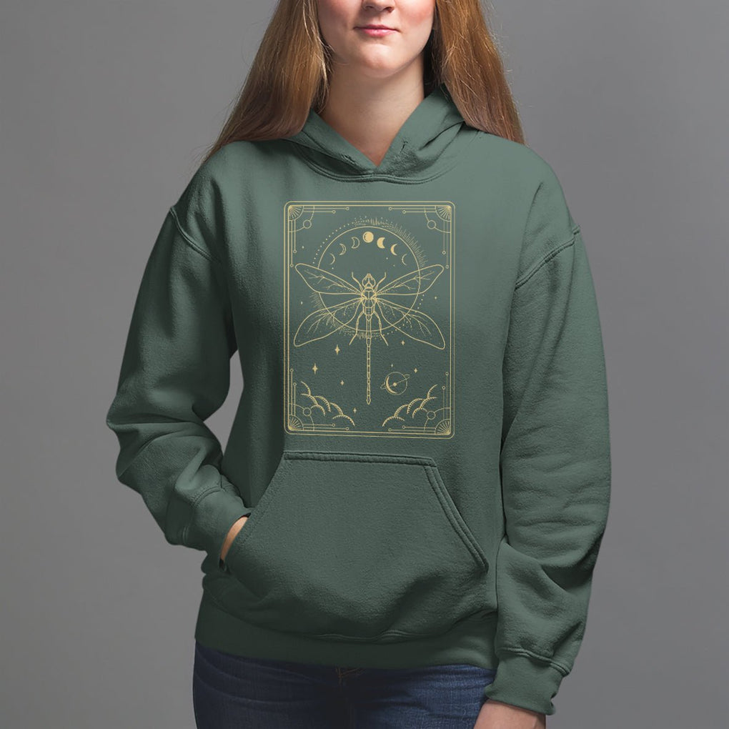 Celestial Dark Academia Dragonfly Tarot Card Moon Phases Hoodie TS02 Dark Forest Green Printyourwear
