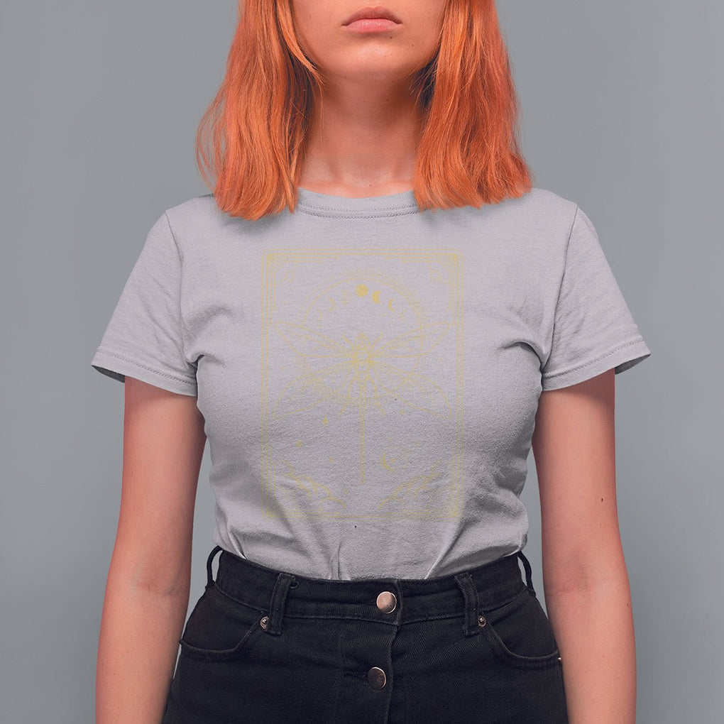 Celestial Dark Academia Dragonfly Tarot Card Moon Phases T Shirt For Women TS02 Ice Gray Printyourwear