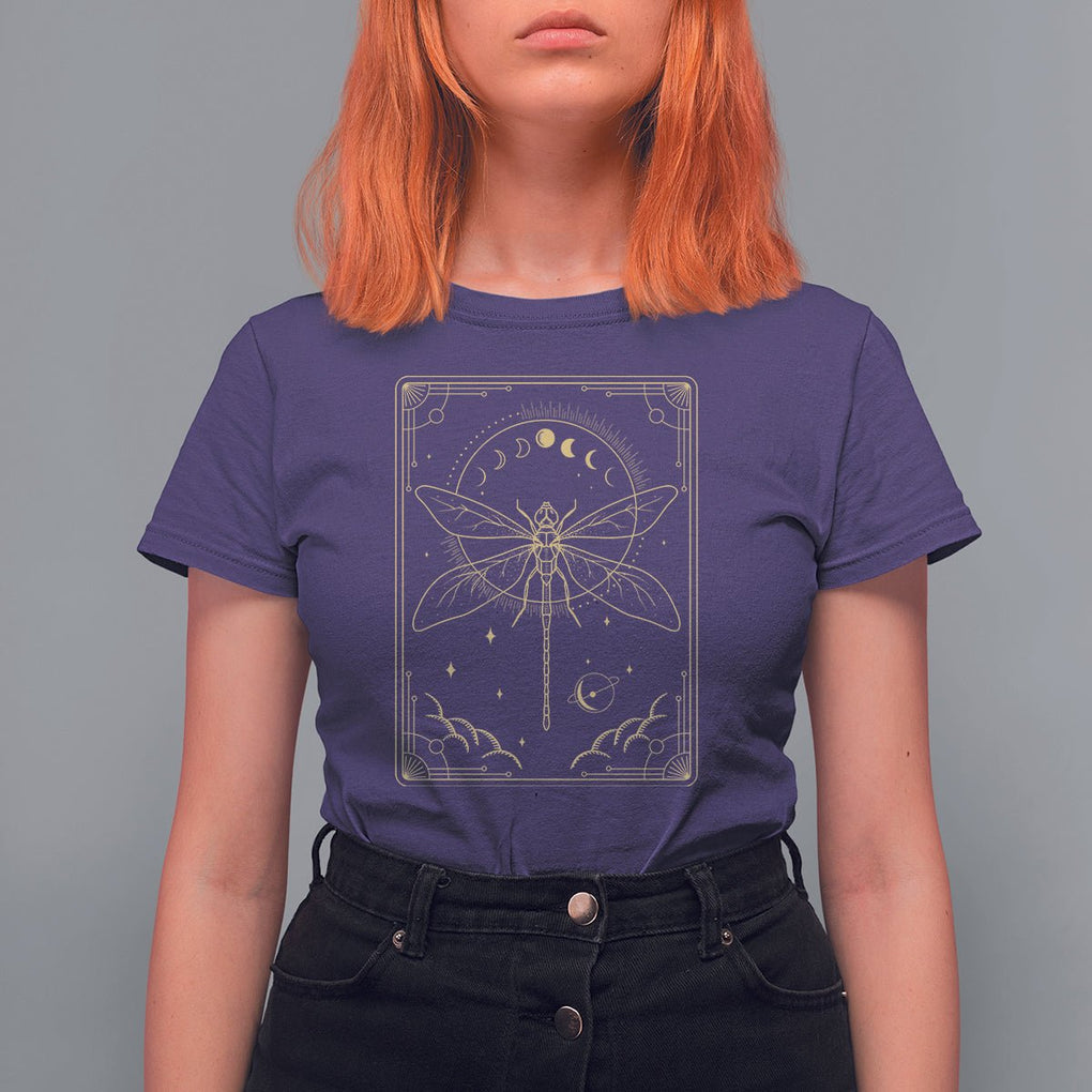 Celestial Dark Academia Dragonfly Tarot Card Moon Phases T Shirt For Women TS02 Purple Printyourwear
