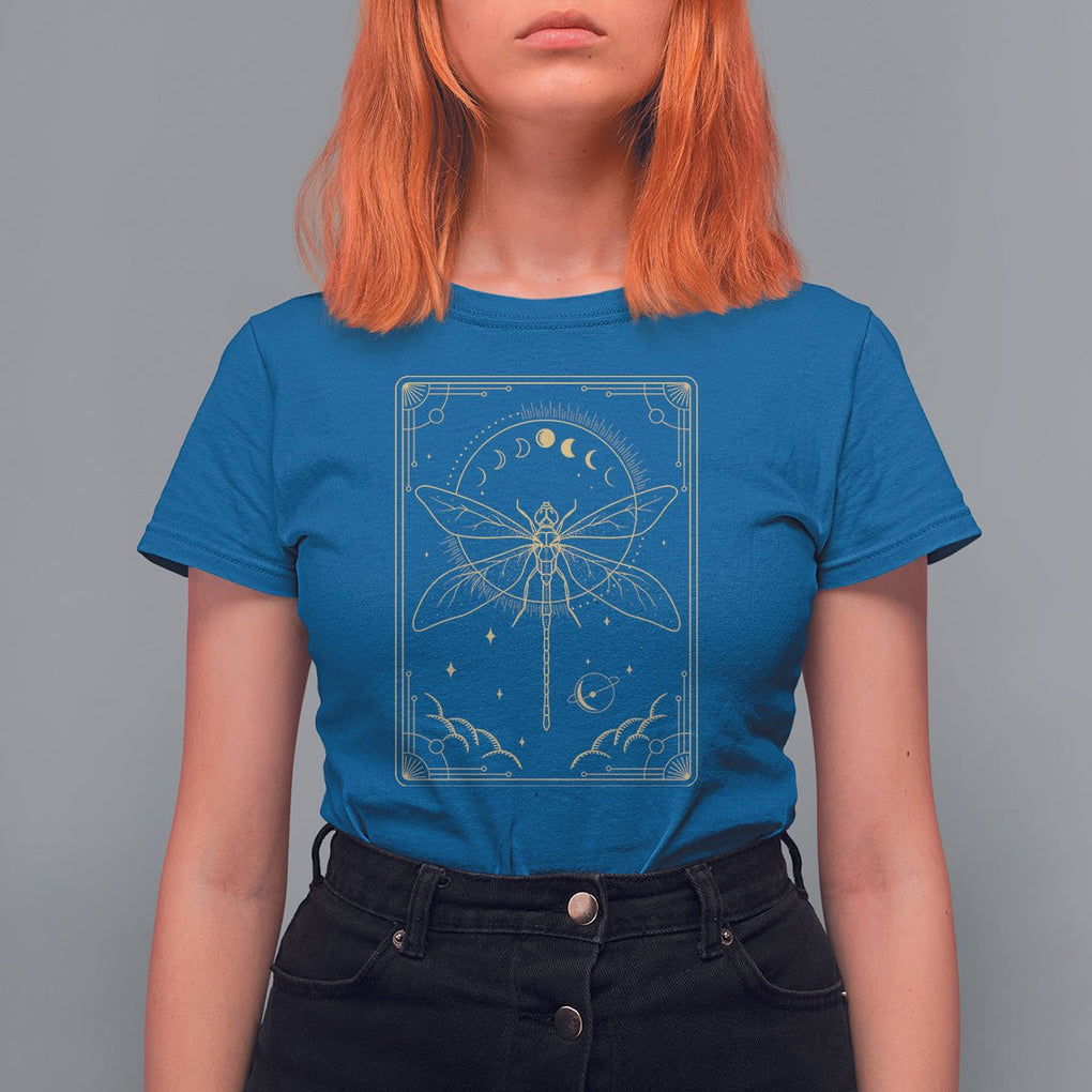 Celestial Dark Academia Dragonfly Tarot Card Moon Phases T Shirt For Women TS02 Royal Blue Printyourwear