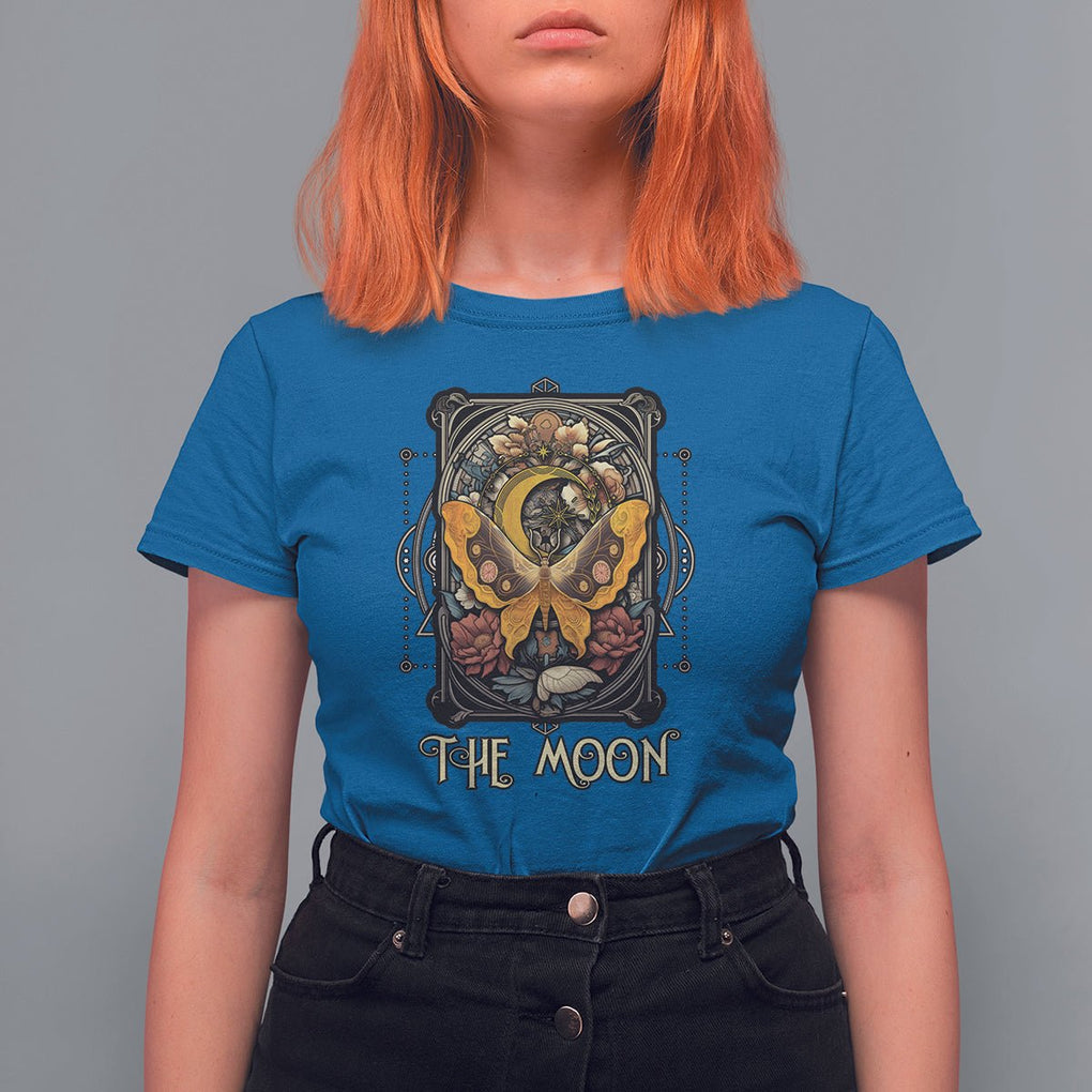 Celestial Floral Luna Moth Tarot Card The Moon T Shirt For Women TS02 Royal Blue Printyourwear
