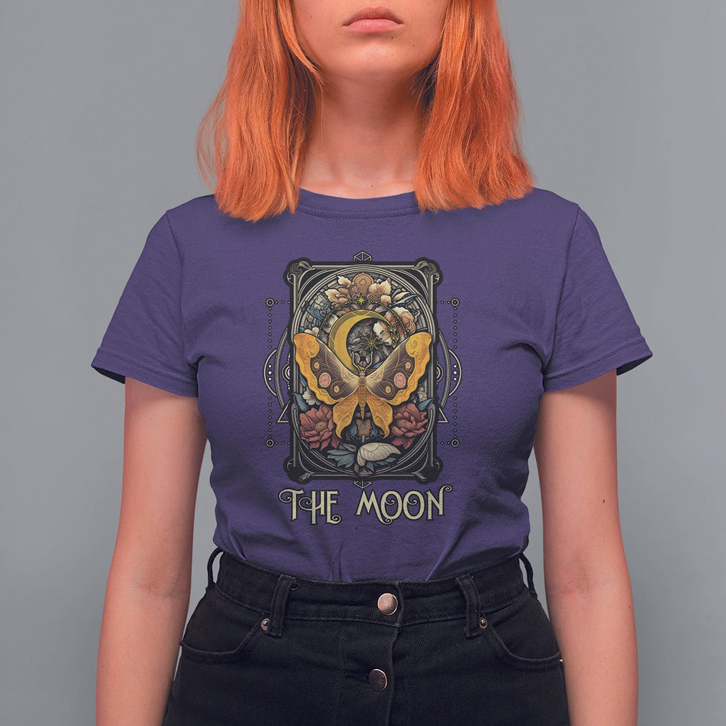 Celestial Floral Luna Moth Tarot Card The Moon T Shirt For Women TS02 Purple Printyourwear
