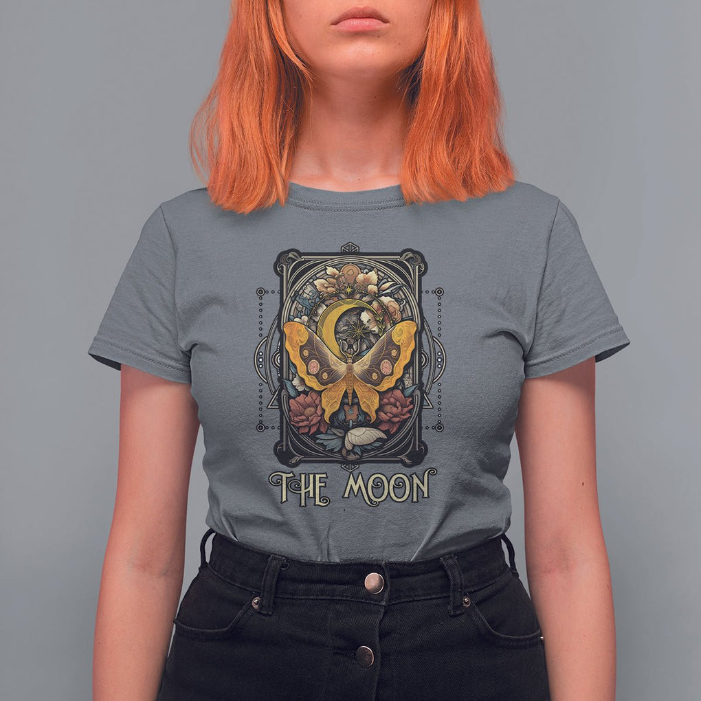 Celestial Floral Luna Moth Tarot Card The Moon T Shirt For Women TS02 Charcoal Printyourwear