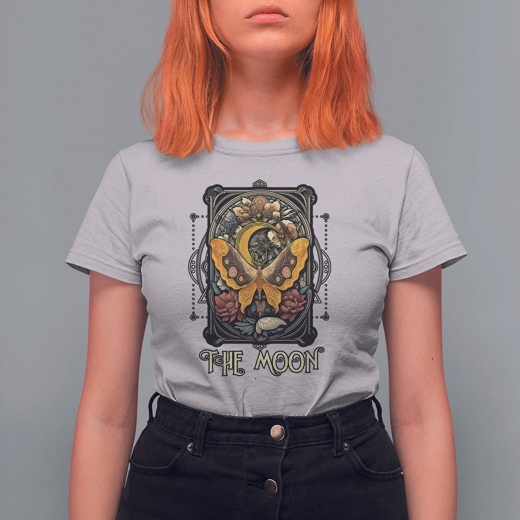 Celestial Floral Luna Moth Tarot Card The Moon T Shirt For Women TS02 Ice Gray Printyourwear