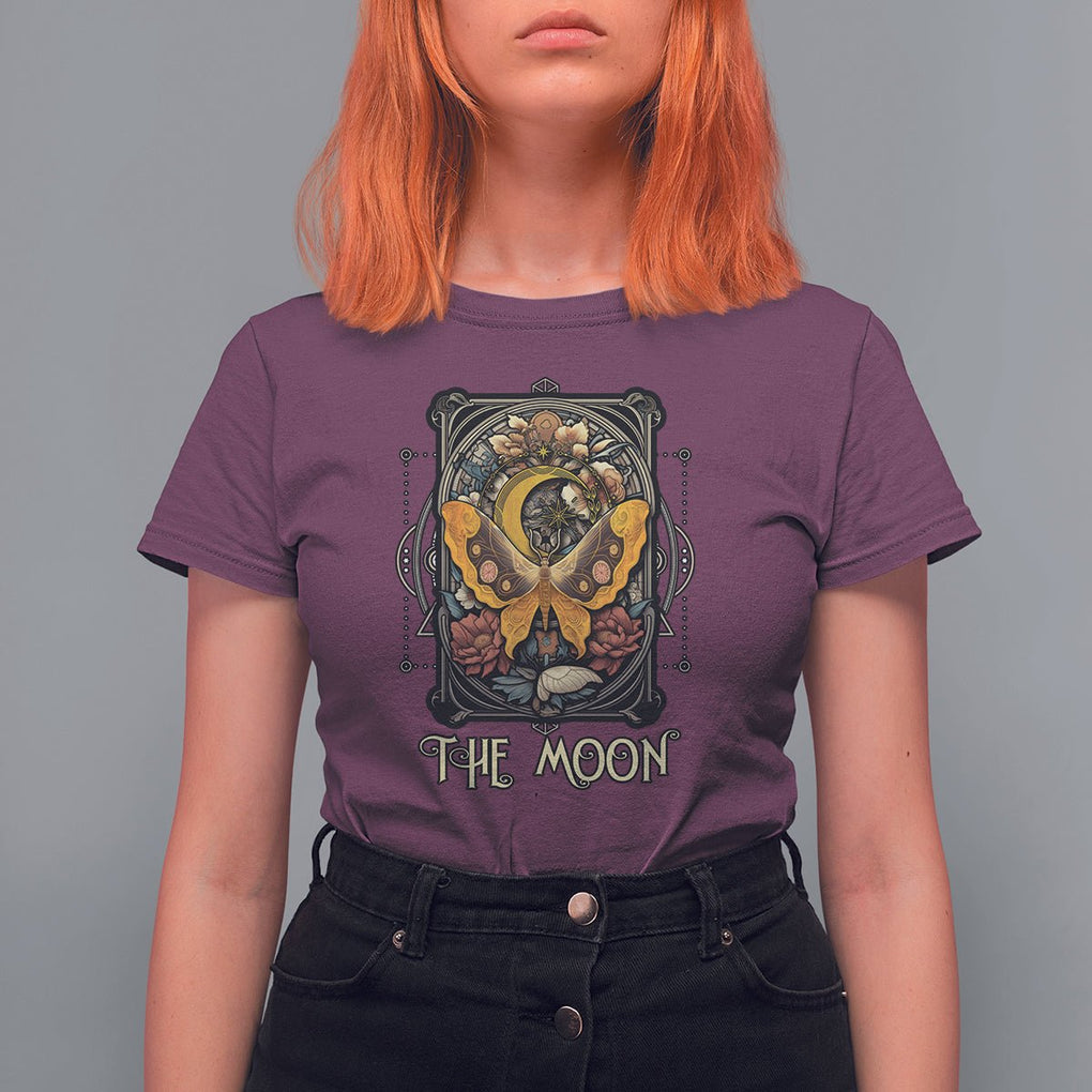 Celestial Floral Luna Moth Tarot Card The Moon T Shirt For Women TS02 Maroon Printyourwear