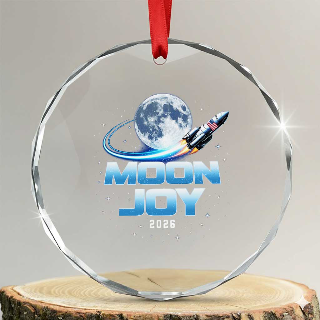 Celestial Moon Joy 2026 Crystal Glass Ornament Rocket Launch '26 Lunar Mission Celebration TS02 Transparent Glass 3'' Circle Print Your Wear