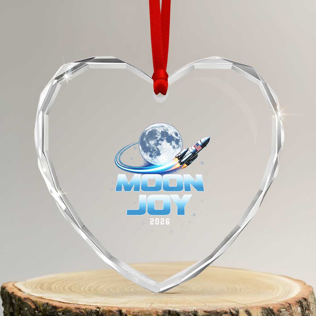 Celestial Moon Joy 2026 Heart Crystal Glass Ornament Rocket Launch '26 Lunar Mission Celebration TS02 Transparent Glass 3'' Heart Print Your Wear