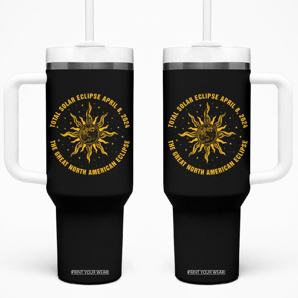 Celestial Total Solar Eclipse Tumbler With Handle April 8 2024 The Great North American Eclipse TB02 One Size: 40 oz Black Printyourwear