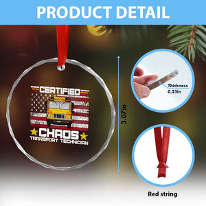 Certified Chaos Transport Technician Crystal Glass Ornament Patriotic School Bus Driver USA American Flag