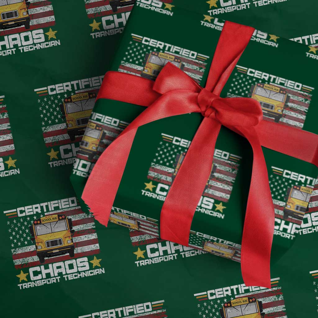 Certified Chaos Transport Technician Wrapping Paper Roll Patriotic School Bus Driver USA American Flag