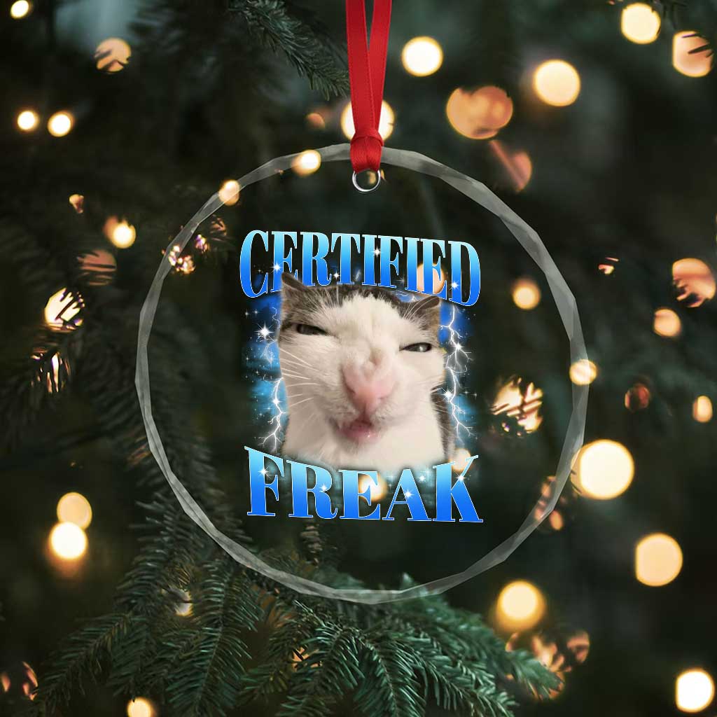 Certified Freak Funny Cat Meme Crystal Glass Ornament Internet Memes Gen Z TS10 Print Your Wear