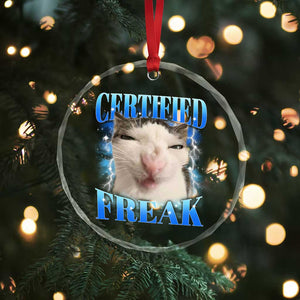 Certified Freak Funny Cat Meme Crystal Glass Ornament Internet Memes Gen Z TS10 Print Your Wear