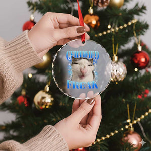 Certified Freak Funny Cat Meme Crystal Glass Ornament Internet Memes Gen Z TS10 Print Your Wear