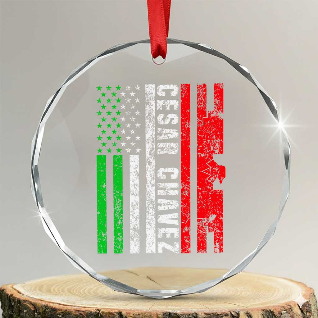 Cesar Chavez Crystal Glass Ornament American Mexican Flag Patriotic Mexico Distressed TS02 Transparent Glass 3'' Circle Print Your Wear