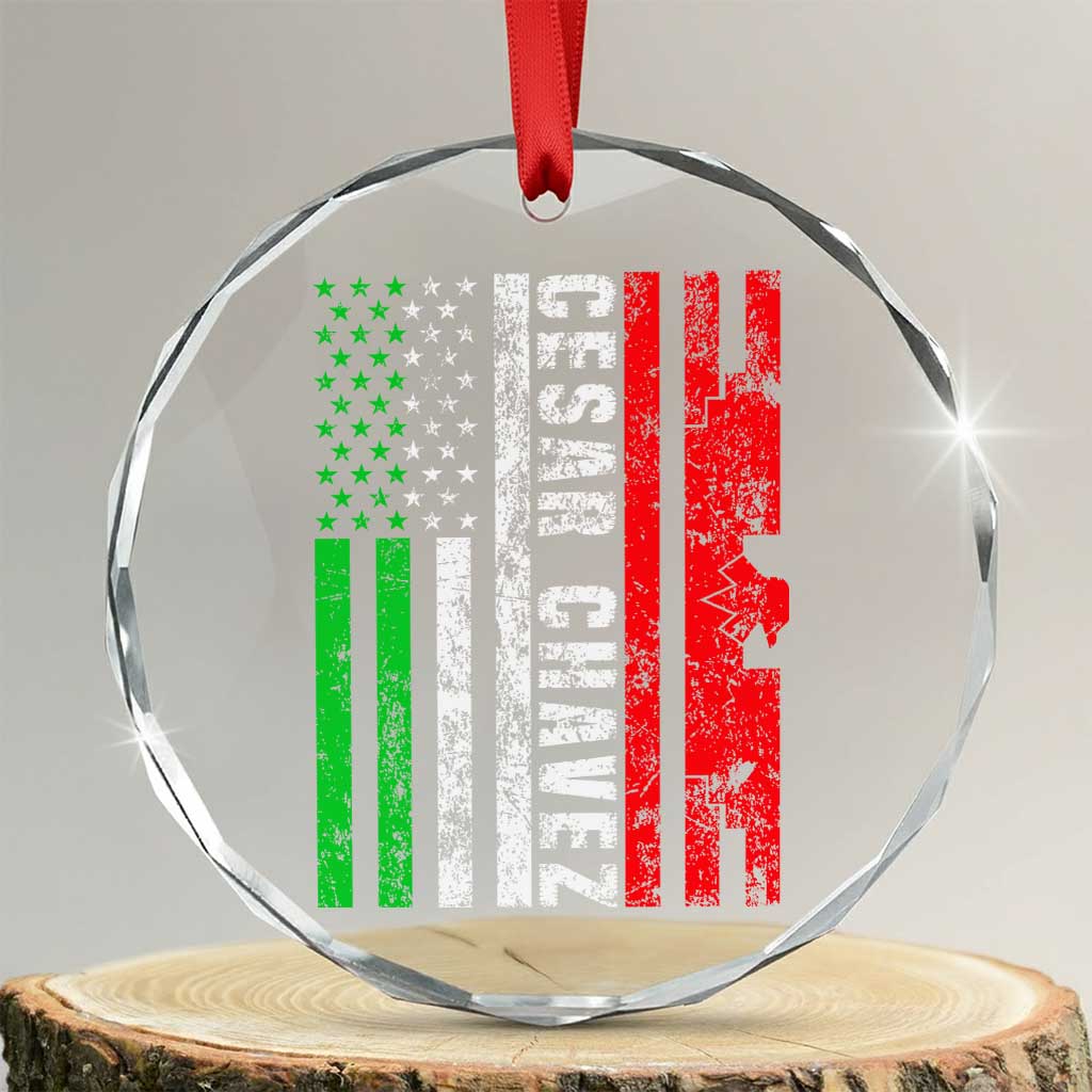 Cesar Chavez Crystal Glass Ornament American Mexican Flag Patriotic Mexico Distressed TS02 Transparent Glass 3'' Circle Print Your Wear