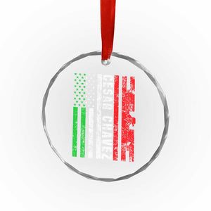 Cesar Chavez Crystal Glass Ornament American Mexican Flag Patriotic Mexico Distressed TS02 Print Your Wear