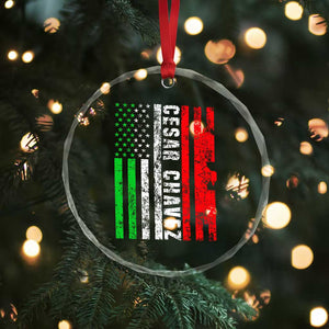 Cesar Chavez Crystal Glass Ornament American Mexican Flag Patriotic Mexico Distressed TS02 Print Your Wear