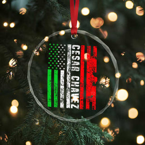 Cesar Chavez Crystal Glass Ornament American Mexican Flag Patriotic Mexico Distressed TS02 Print Your Wear