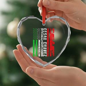 Cesar Chavez Heart Crystal Glass Ornament American Mexican Flag Patriotic Mexico Distressed TS02 Print Your Wear