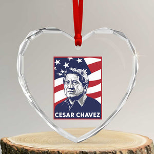 Cesar Chavez Heart Crystal Glass Ornament Labor Leader Mexican American Pride TS14 Transparent Glass 3'' Heart Print Your Wear