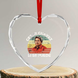 Cesar Chavez Heart Crystal Glass Ornament Si Se Puede Mexican Hispanic Heritage Month Vintage TS02 Transparent Glass 3'' Heart Print Your Wear