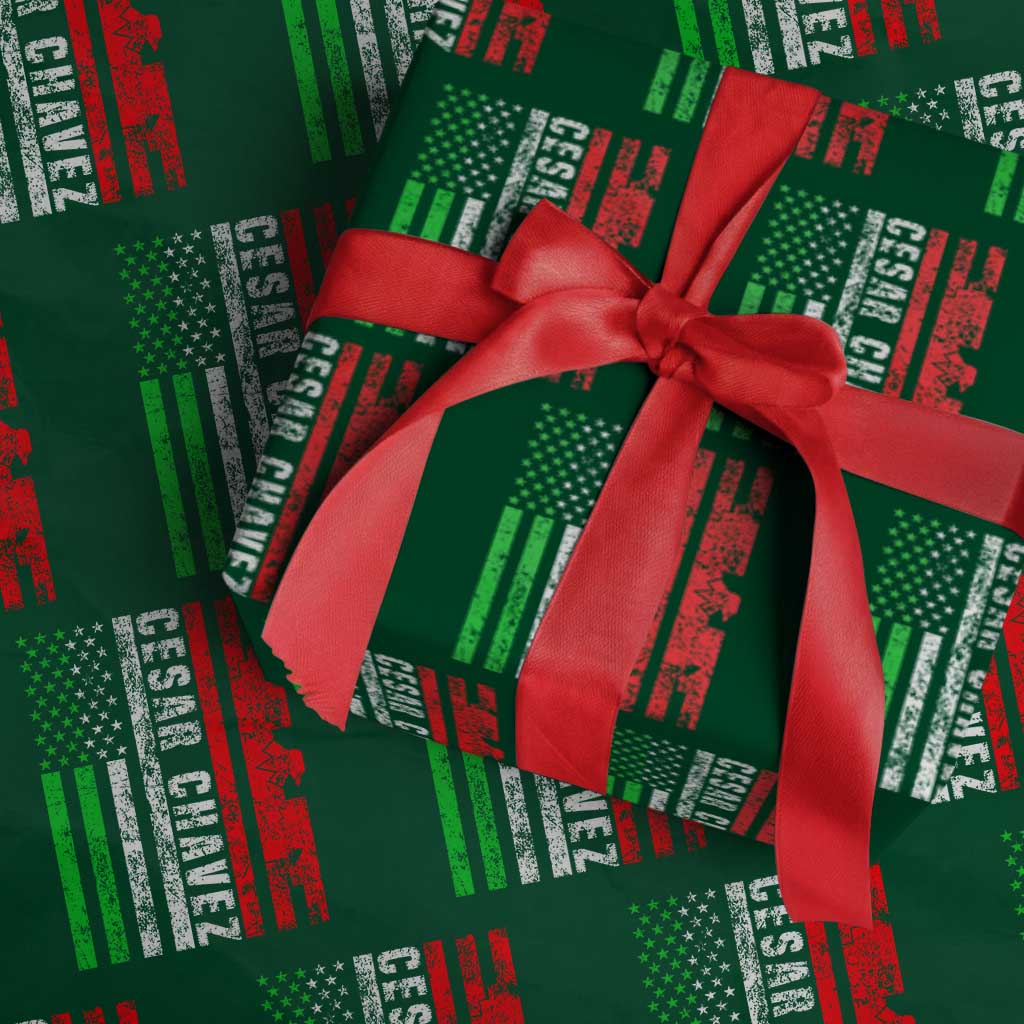 Cesar Chavez Wrapping Paper Roll American Mexican Flag Patriotic Mexico Distressed TS02 Green Print Your Wear