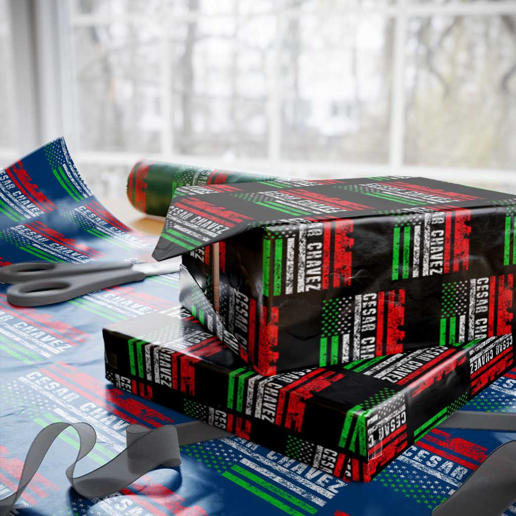 Cesar Chavez Wrapping Paper Roll American Mexican Flag Patriotic Mexico Distressed TS02 Black Print Your Wear