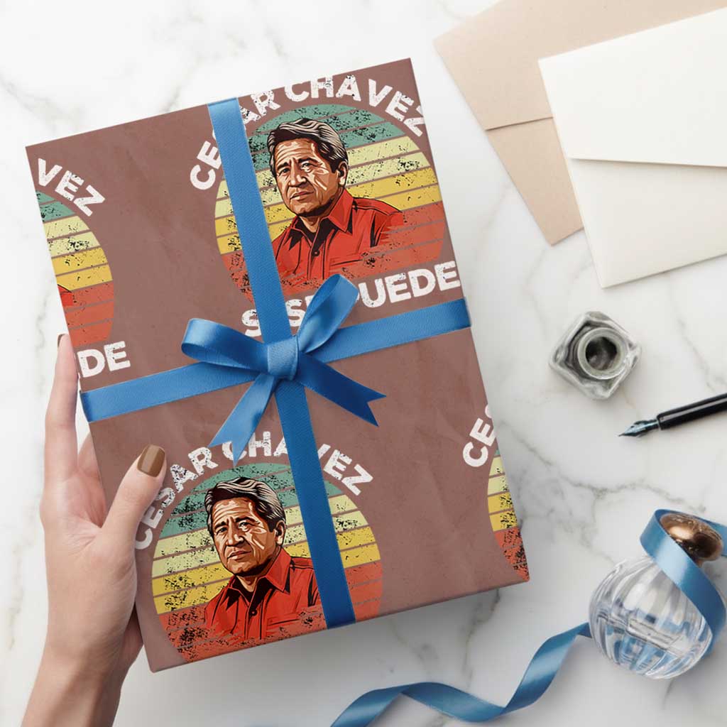 Cesar Chavez Wrapping Paper Roll Si Se Puede Mexican Hispanic Heritage Month Vintage TS02 Mocha Print Your Wear