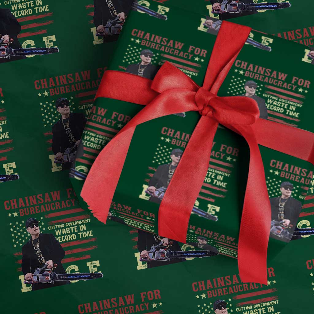 Chainsaw For Bureaucracy Wrapping Paper Roll Cutting Government Waste In Record Time DOGE TS02 Green Print Your Wear