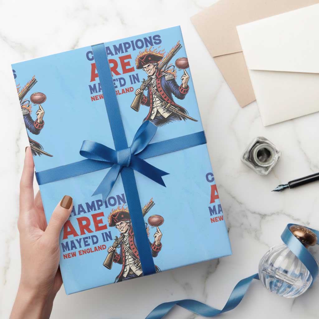 Champions Are Maye'd In New England Wrapping Paper Roll Game Day Sports Fan Gift TS12 Light Blue Print Your Wear