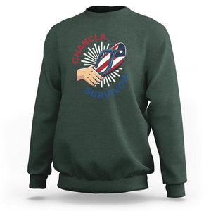 Chancla Survivor Funny Spanish Joke Puerto Rico Sweatshirt TS09 Dark Forest Green Print Your Wear