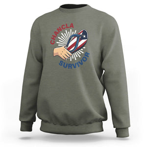 Chancla Survivor Funny Spanish Joke Puerto Rico Sweatshirt TS09 Military Green Print Your Wear