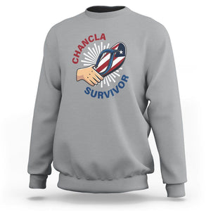Chancla Survivor Funny Spanish Joke Puerto Rico Sweatshirt TS09 Sport Gray Print Your Wear