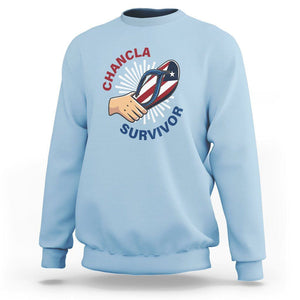 Chancla Survivor Funny Spanish Joke Puerto Rico Sweatshirt TS09 Light Blue Print Your Wear