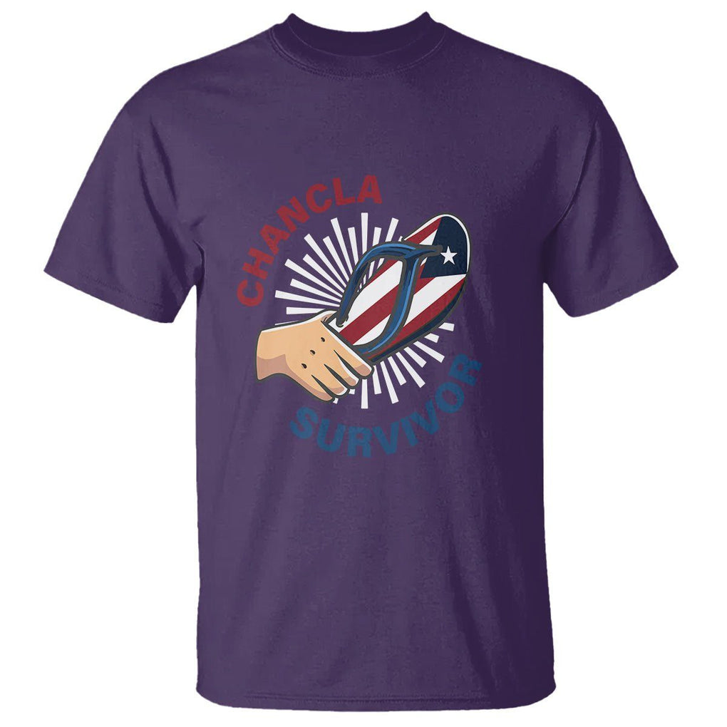 Chancla Survivor Funny Spanish Joke Puerto Rico T Shirt TS09 Purple Print Your Wear