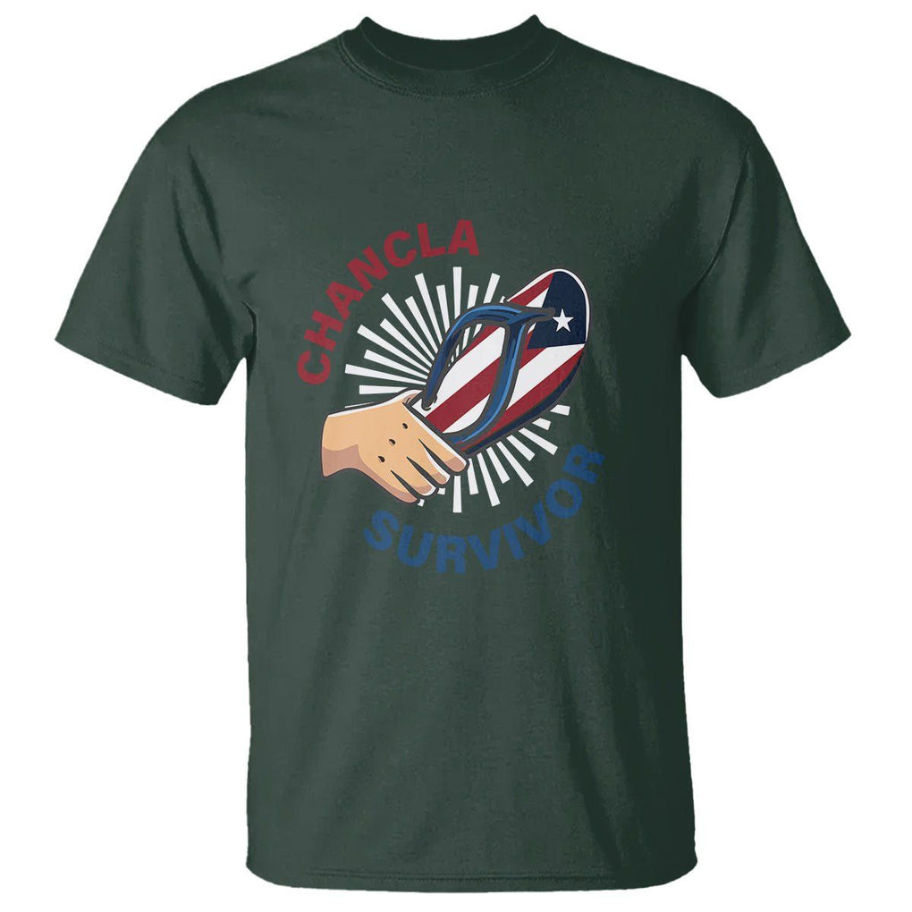 Chancla Survivor Funny Spanish Joke Puerto Rico T Shirt TS09 Dark Forest Green Print Your Wear