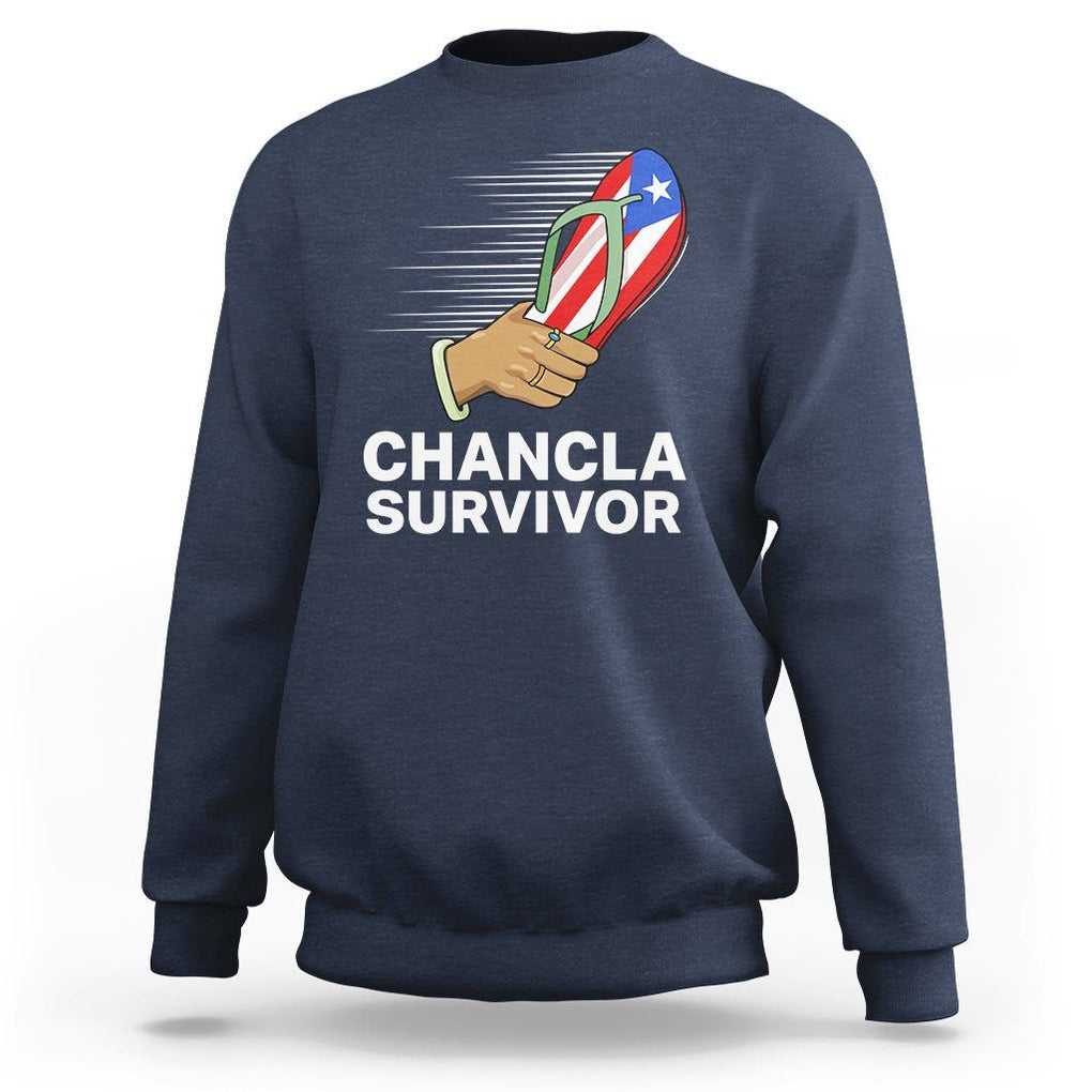 Chancla Survivor Puerto Rico Flag Boricua Hispanic Heritage Sweatshirt TS02 Navy Printyourwear