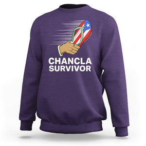 Chancla Survivor Puerto Rico Flag Boricua Hispanic Heritage Sweatshirt TS02 Purple Printyourwear