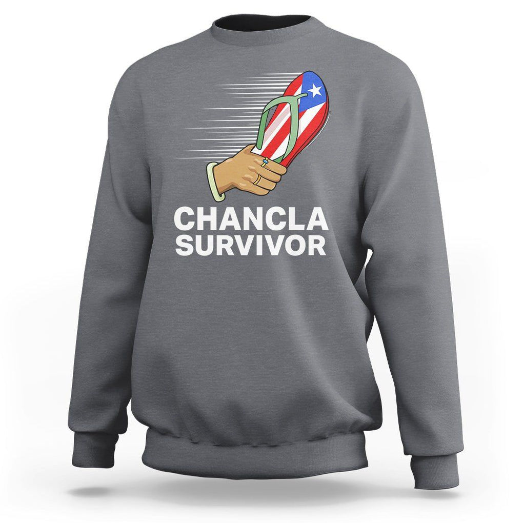 Chancla Survivor Puerto Rico Flag Boricua Hispanic Heritage Sweatshirt TS02 Charcoal Printyourwear